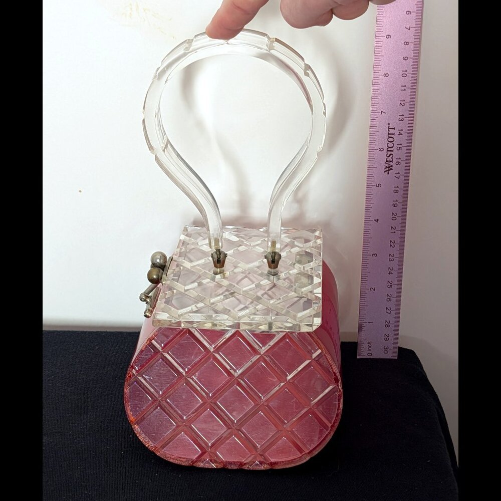 Wow FLORIDA HANDBAGS of Miami RED METALLIC & Clear Lucite Purse from the 1950s - Picture 3 of 7